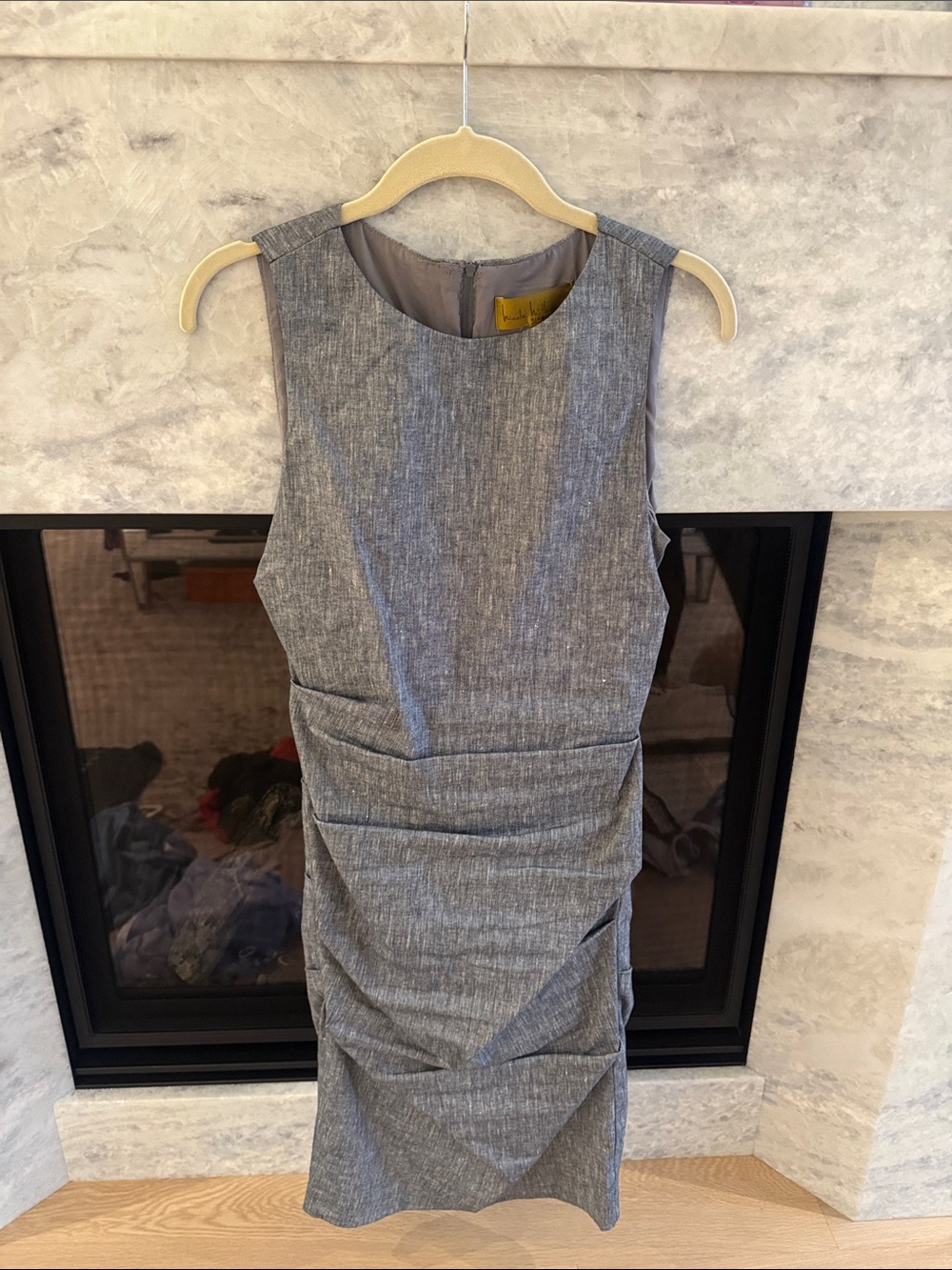 Nicole Miller Gray Ruched Sheath Midi Dress